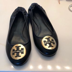 Tory Burch Reva Flats Black/Gold RARE Size 8
